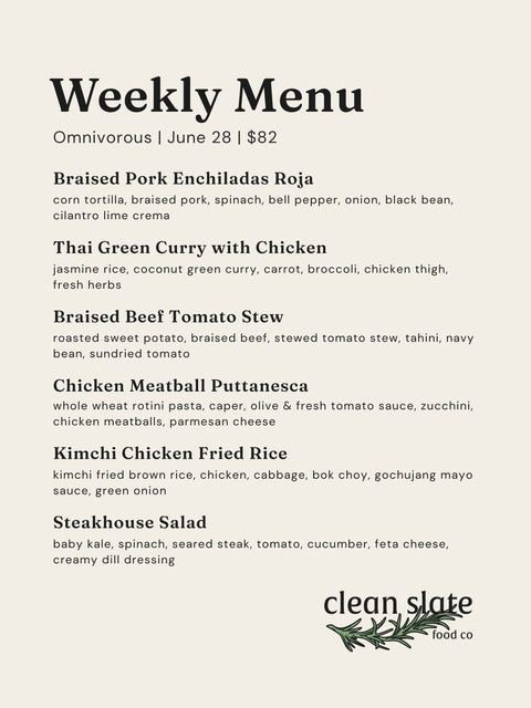 June 28th Chef's Choice Menu - Omnivorous