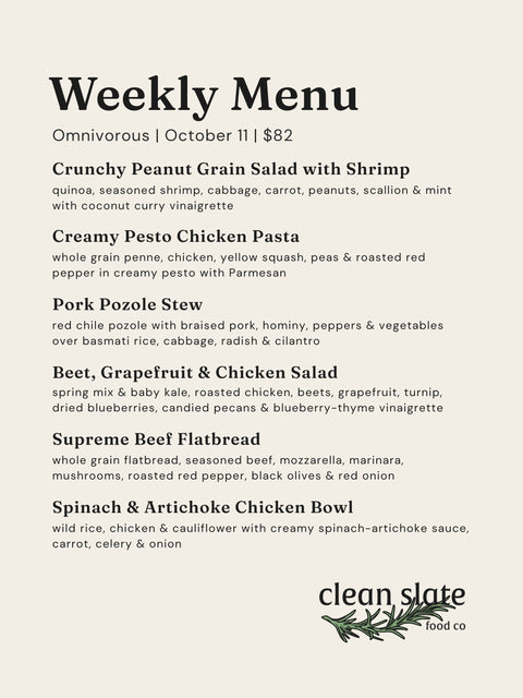 Oct 11th Chef's Choice Menu - Omnivorous - Clean Slate Food Co.