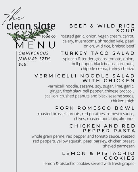 Jan 26th Chef's Choice Menu - Omnivorous