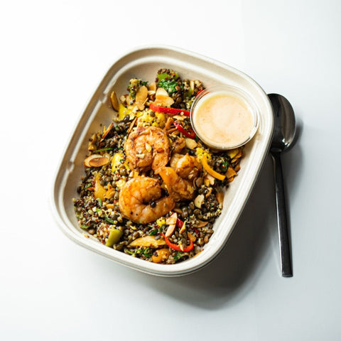 Moroccan grain salad with shrimp - Clean Slate Food Co.