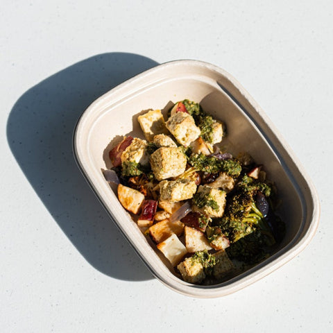 caper chimichurri tofu - Clean Slate Food Co.